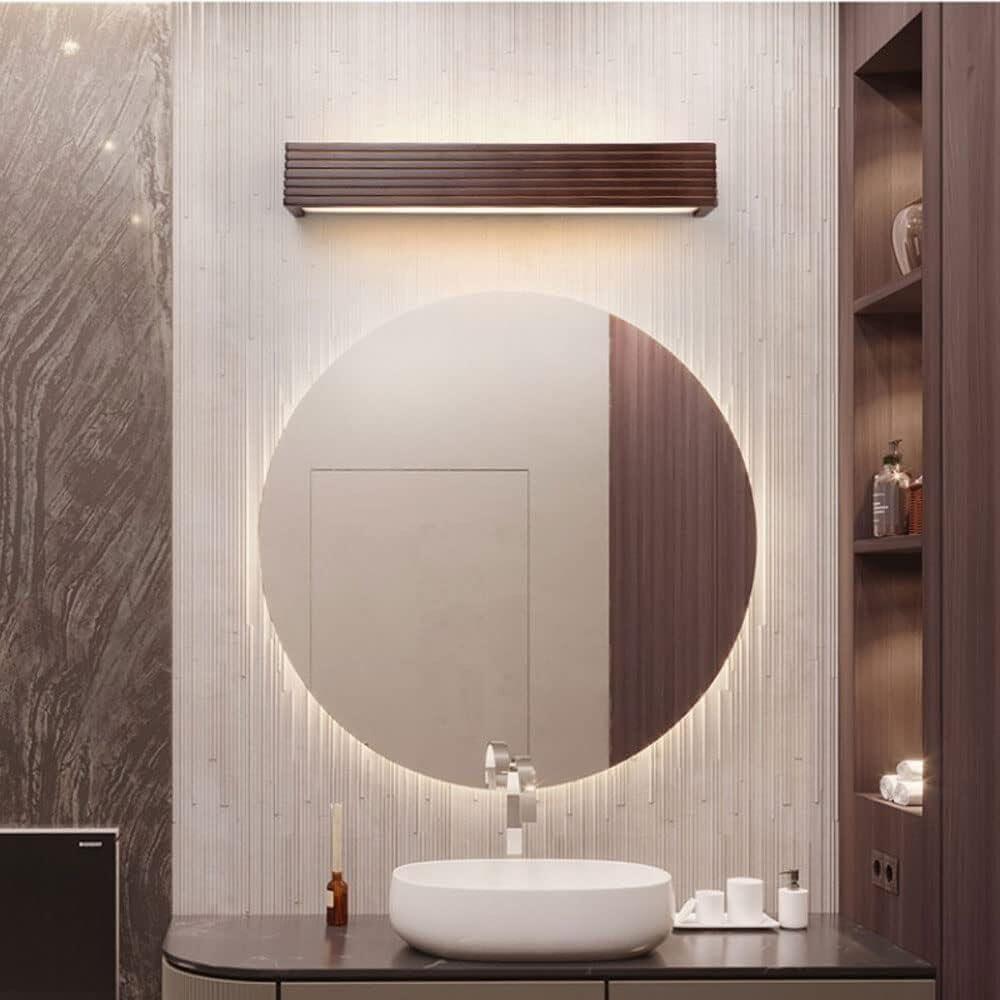 Sconce da parete lineare moderna in legno massello, applique a LED su e giù, lampada minimalista a striscia lunga for comodino della camera letto, specchio del bagno(35CM,3000K warm white)