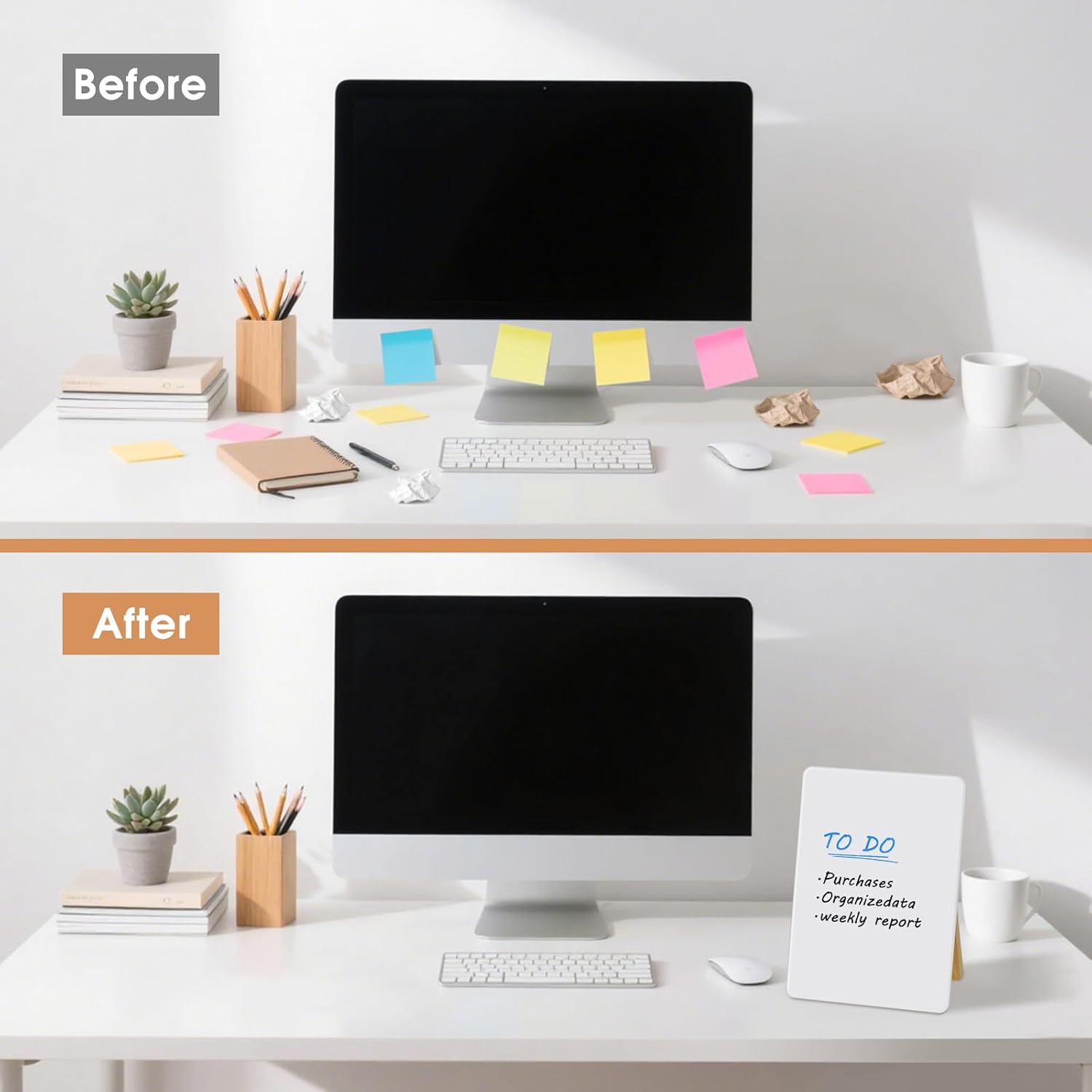 Desktop Glass Dry Erase Board, Small Glass Whiteboard with Adjustable Wood Stand - Reusable Desk Notepad 11" x 8.2" for Home Office
