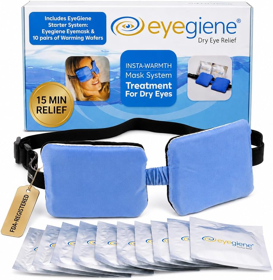 Insta Warmth System Self Heating Eye Compress Starter Kit with Reusable Mask and 10 Pairs Warming Wafers Dry Eye Relief Heat Therapy for Tired Irritated Eyes No Microwave Needed
