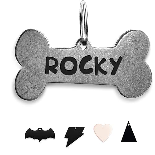 316 Surgical Grade Stainless Steel Personalized Dog & Cat ID Tags - Engraved Name or Text for Pet Collar Accessories, Original Funny Shapes (Bone)