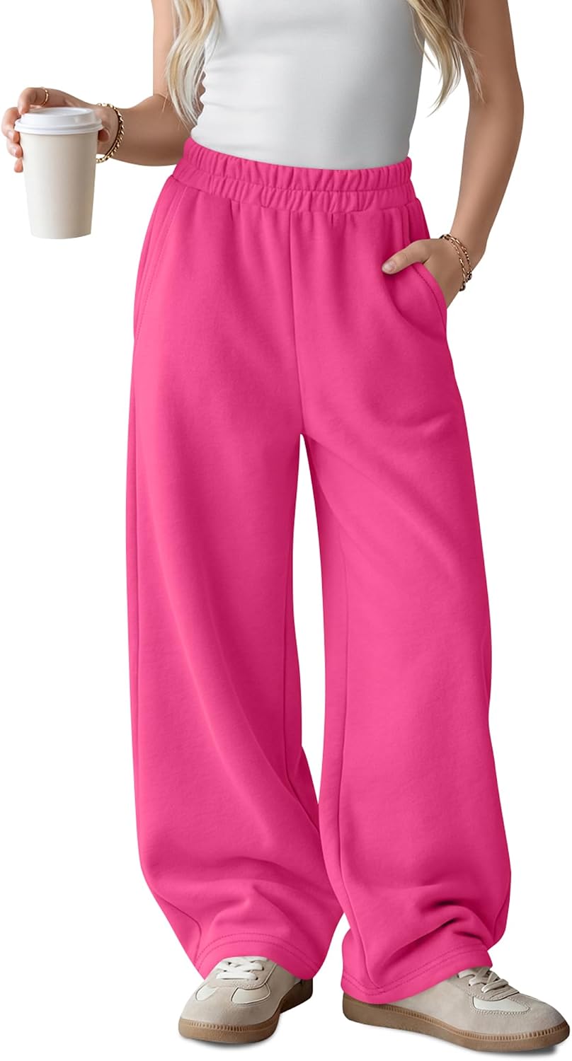 Girls Sweatpants Kids Wide Leg Baggy Pockets Pants Athletic Casual Open Bottom Trousers Loose Fall Trackpants 5-14Y