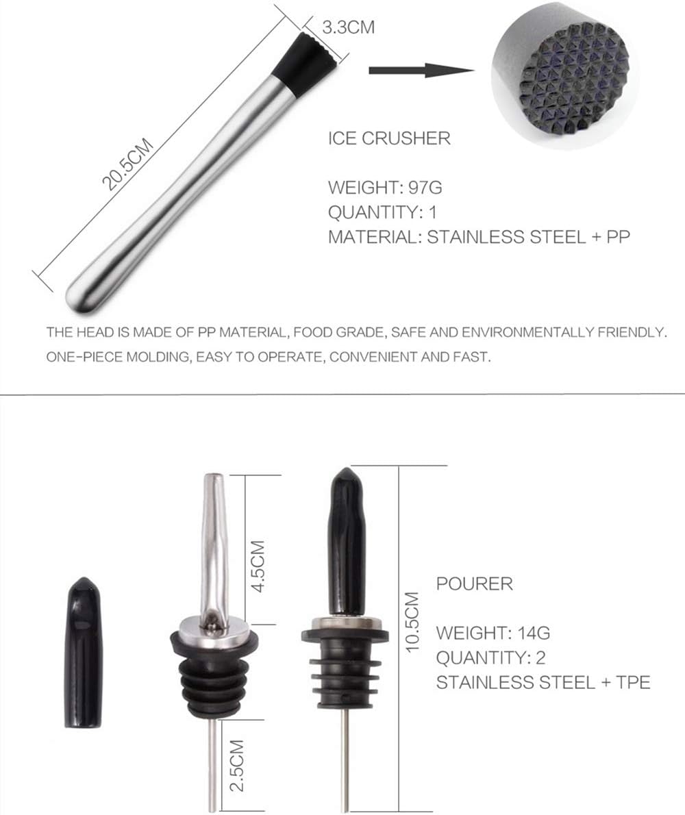 Super Cheap 🛒 Premium Cocktail Shaker Bar Tools Set 6 piece, Brushed Stainless Steel Bartender Kit with All Bar Accessories, Martini Shaker Set with Measuring Jigger and Mixing Spoon, Muddler, 2 Liquor Pourers