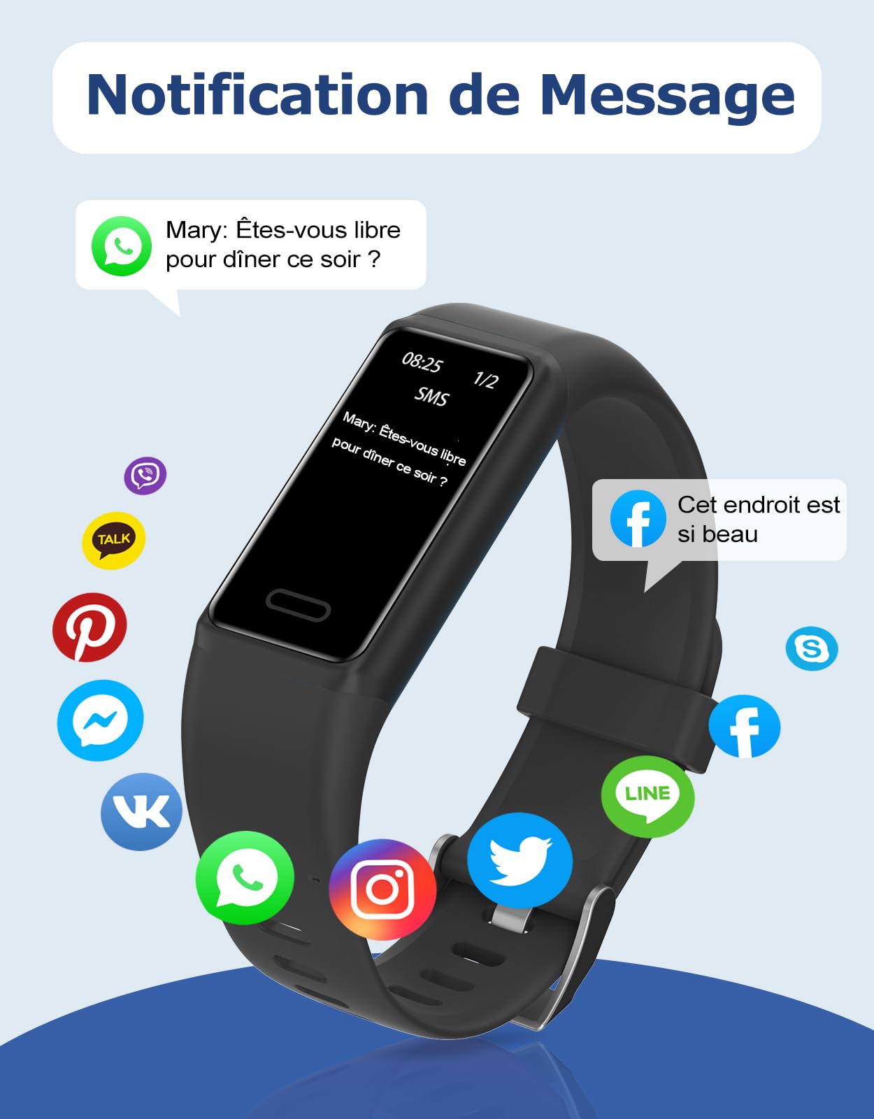 Cloudpoem Montre Connectée Sport IP68 Podomètre Cardiofréquencemètre Suivi Sommeil Calories Android iOS