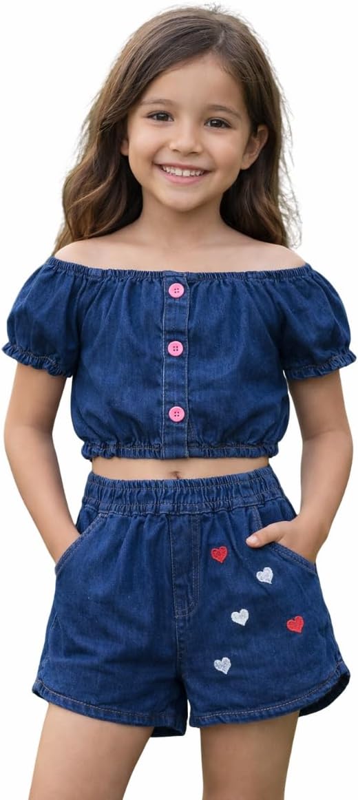 Conjunto Top e Short Jeans Infantil Menina Festa Aniversário Presente-KIDS