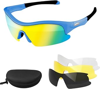 Polarized Kids Cycling Sunglasses, 4 UV Interchangeable Lenses, Boys Girls Lightweight Glasses for Softball,Baseball