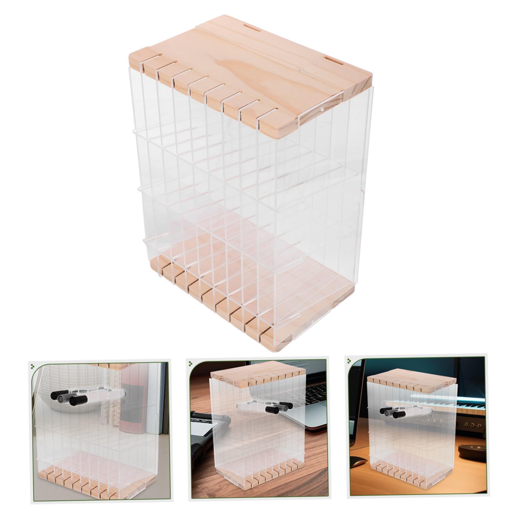 Schreibtisch Organizer zur Aufbewahrung von Stiften und Kleinteilen Acryl Holz Stiftehalter mit Fächern Sicherer Abschluss Mehrzweck für Büro und Schule
