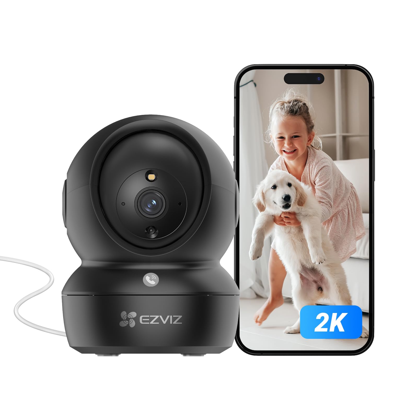 EZVIZ C6N Pro 2K Camara Vigilancia WiFi Interior con Seguimiento Automático, Negra Cámara IP Domicilio WiFi 360° para Bebe,Visión Nocturna Color, Detección Humana, Llamada Bidireccional, Soporta 512GB