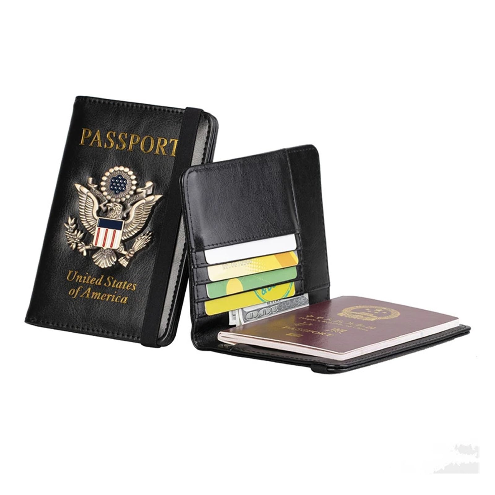 1 szt. Skórzana okładka na paszport, amerykańskie etui dla mężczyzn i kobiet, etui na dokumenty podróżne(Black)