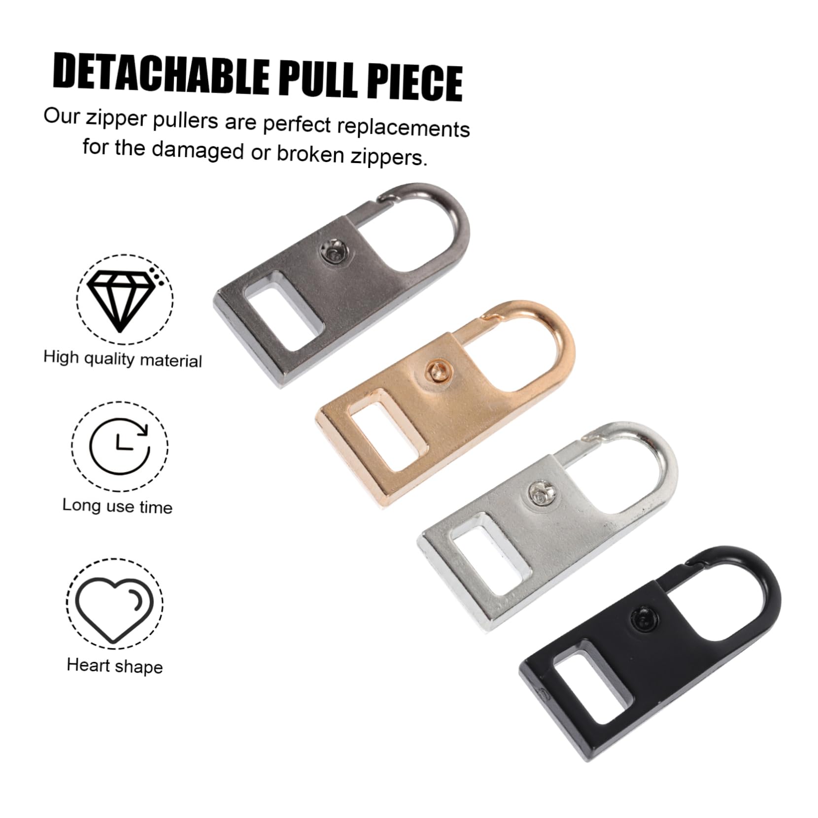 CORHAD Fashionable Metal Zipper Pulls 4 Pcs Detachable Pull Tabs for Zipper Repair for Suitcases Clothing