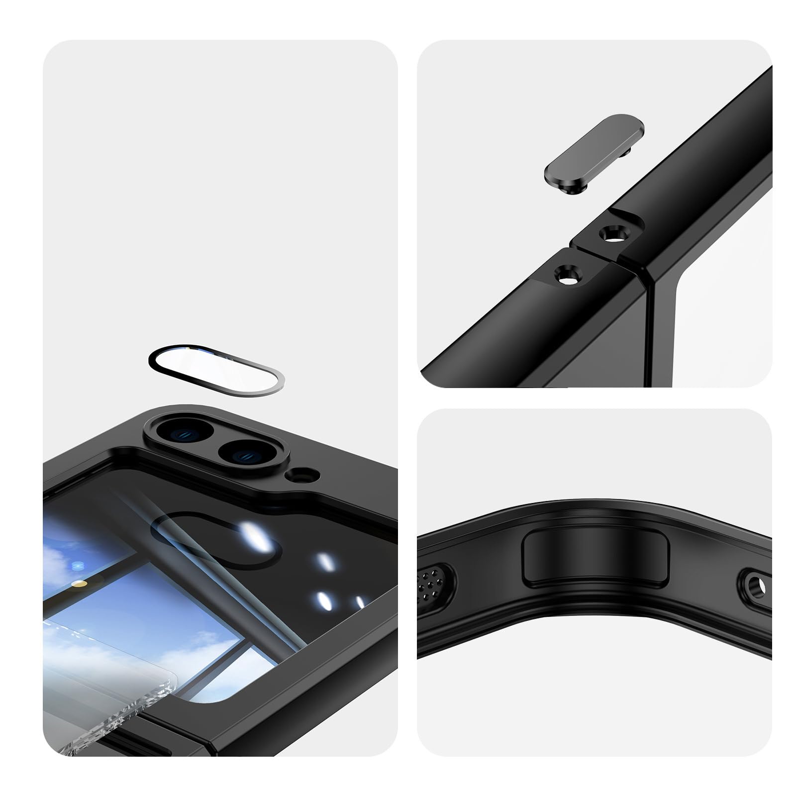 Magnetyczne etui do Samsung Galaxy Z Flip 6, przezroczyste etui z obrotowym pierścieniem, z podpórką, ochrona przed wstrząsami, niebieskie, z klapką 6