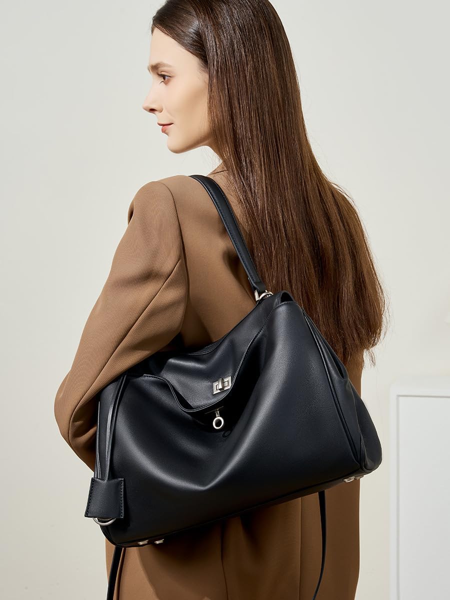 Genuine Leather Tote for Women, Soft Leather Shoulder Bag Large Top Handle Satchel Purse for Ladies Travel Work - Image 3