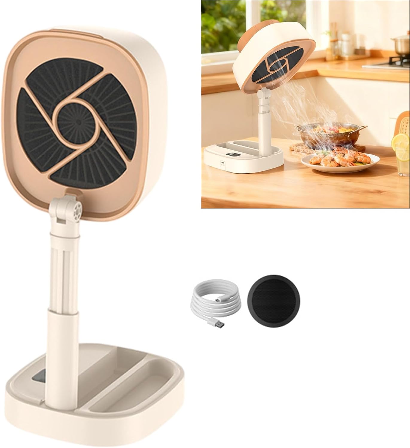 Foldable Ranges Hood for Kitchen Desktop USB Direct Plug Exhaust Pipe Included 5 Adjustable Speeds 125 Degree Tilt for Cooking Easy Installation Hood