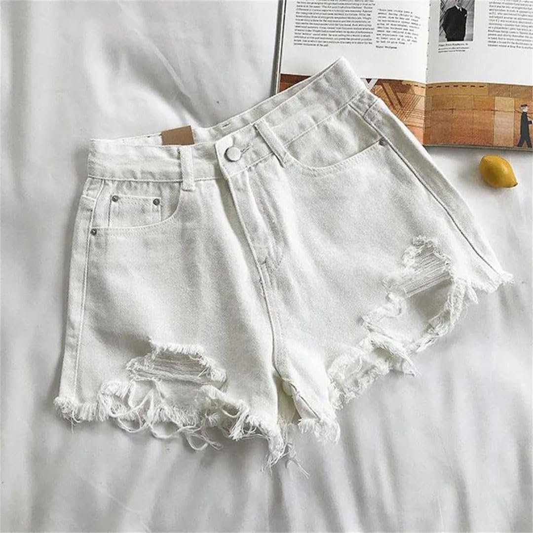 Women's Summer Ripped Holes High Waist Wide Leg Denim Shorts