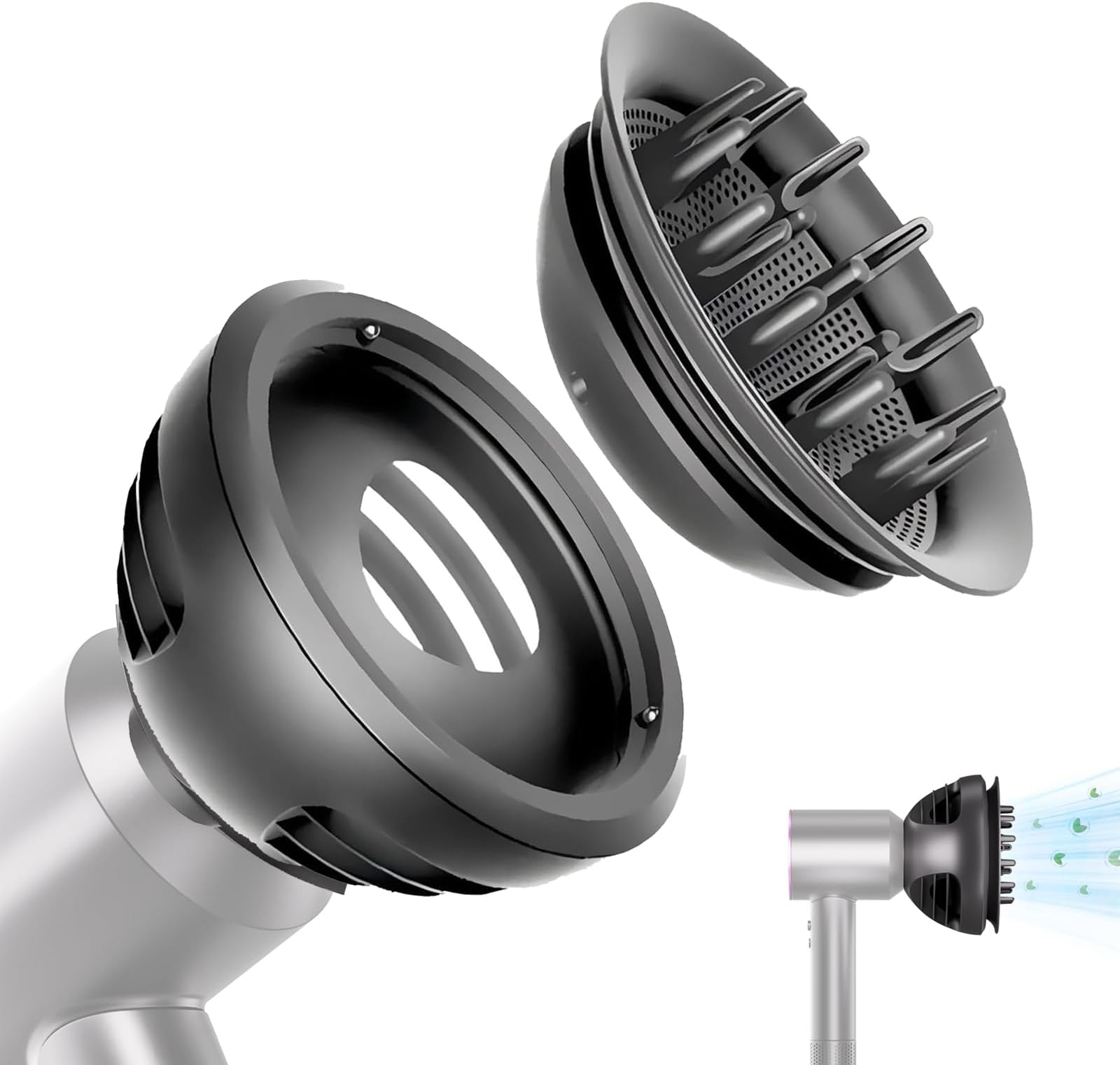 Upgrated Diffuser Nozzle 2 in 1 for Dyson Supersonic Hair Dryer, Wave + Curl Diffuser for HD01 HD02 HD03 HD04 HD08 HD15 HD16, Attachemnt Tools Accessaries Parts No 973924-01