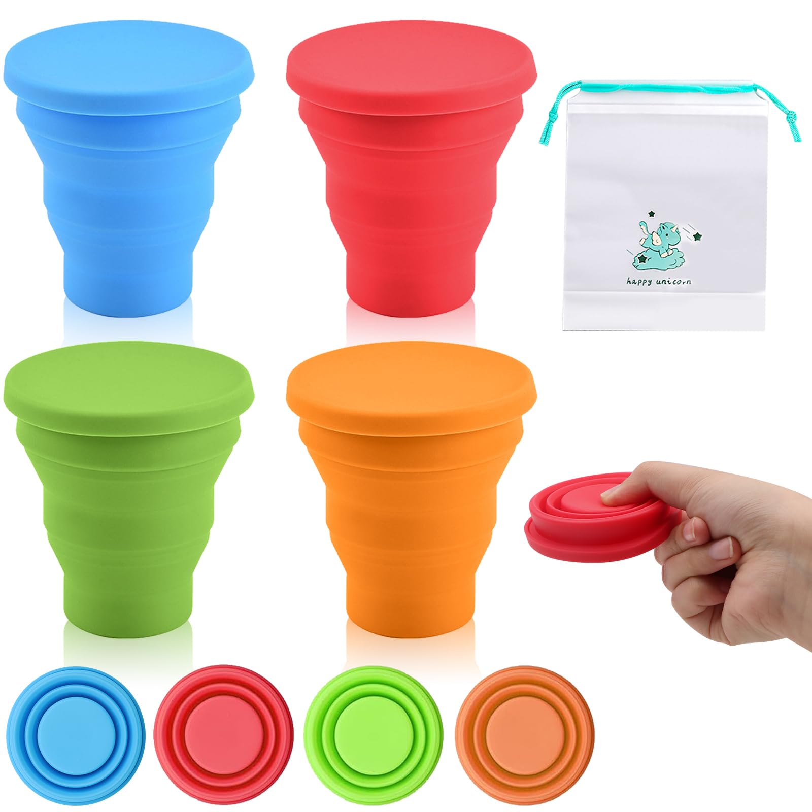 ZOCONE 4 Pezzi Bicchiere Pieghevole in Silicone, 200ML Bicchiere Pieghevole da Viaggio Tazza Pieghevola in Silicone Bicchieri Ripiegabili per Viaggio Campeggio Escursionismo e Lavoro