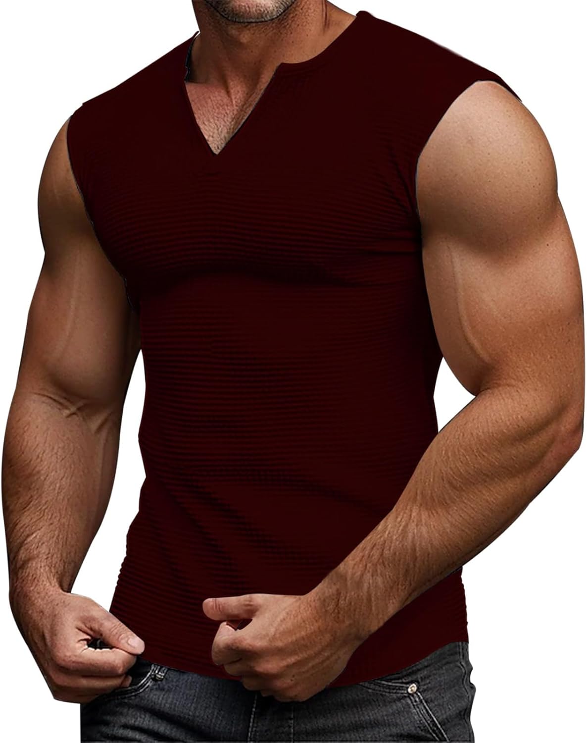 Men's V-Neck Waffle Knit Tank Top – Slim Textured Muscle Tank for Summer, Gym Workout & Casual Wear