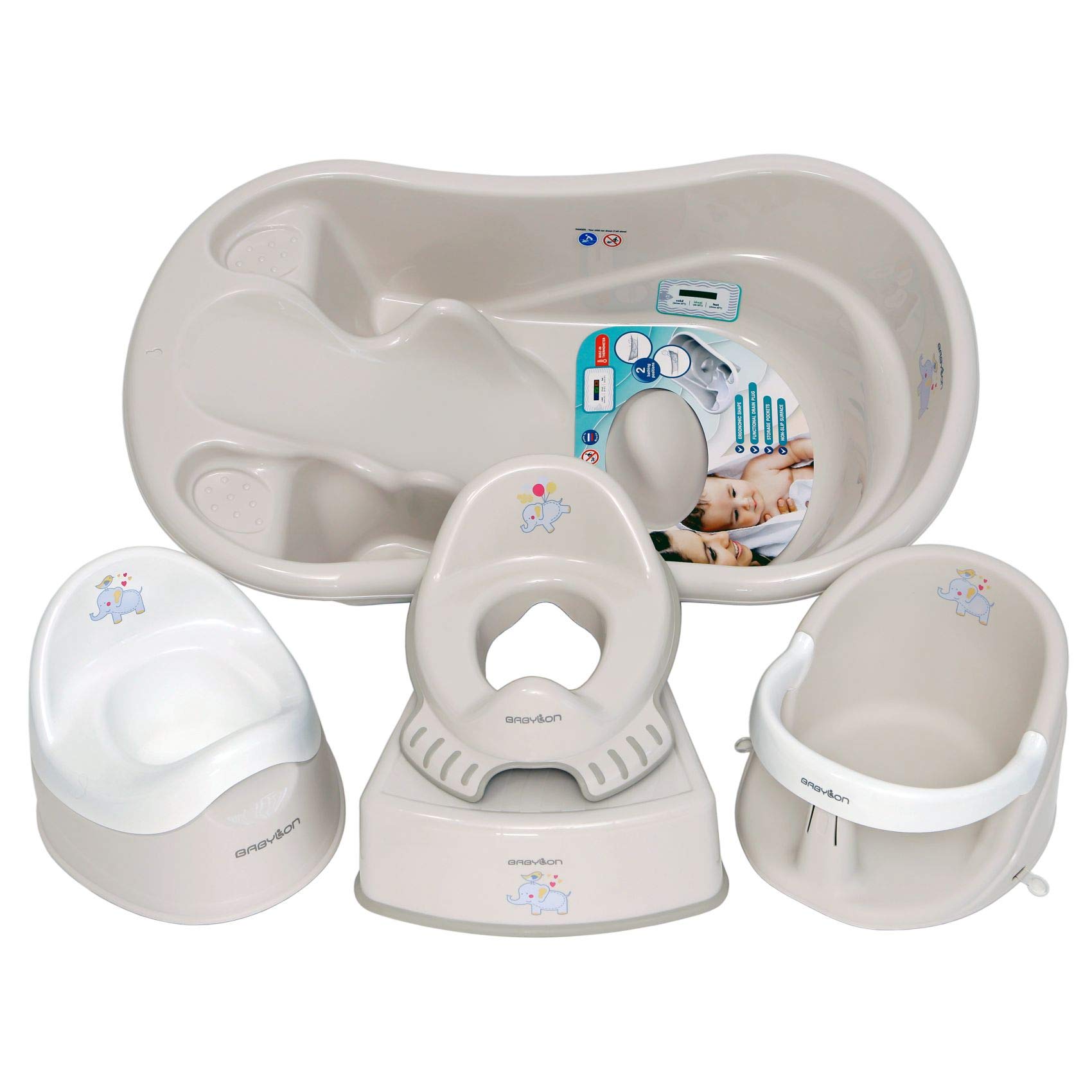 BABYLON Set Babywanne+Badewannensitz+Töpfchen Neugeboren, Grau
