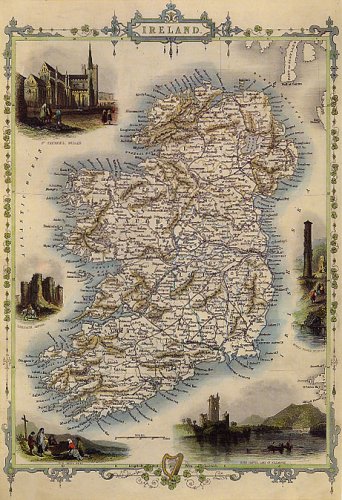 1800'S MAP IRELAND DUBLIN IRISH SEA 1850 VINTAGE POSTER