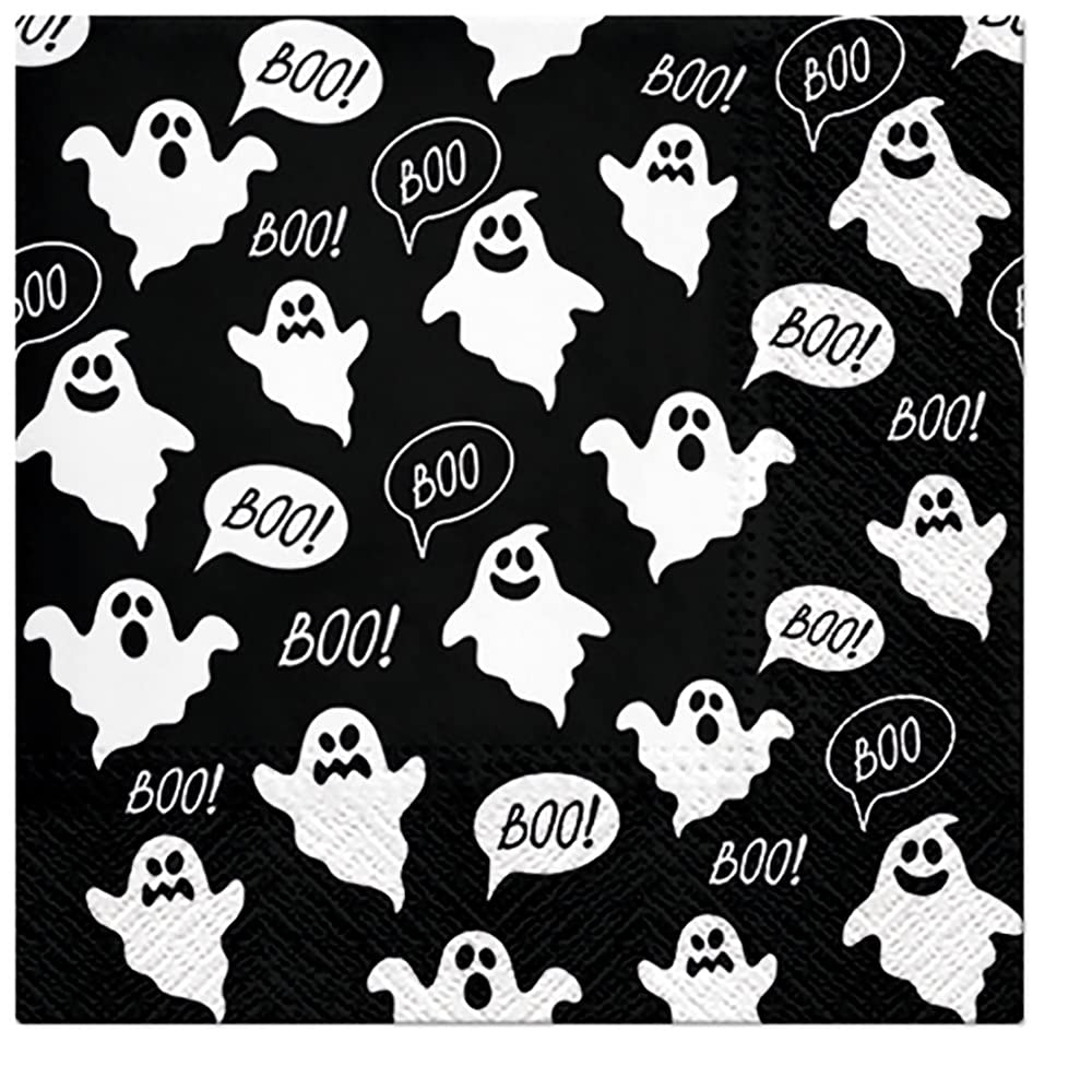 PAW 3-Ply Halloween Theme Decoupage Serviettes Tissue Paper Napkins Serviettes 33cm x 33cm - Pack of 20 (Black Boo)