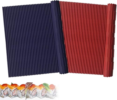 Esamploe 2 alfombrillas de silicona para sushi, antiadherentes, rodillo de sushi de silicona duradero, reutilizable y fácil de limpiar, herramientas