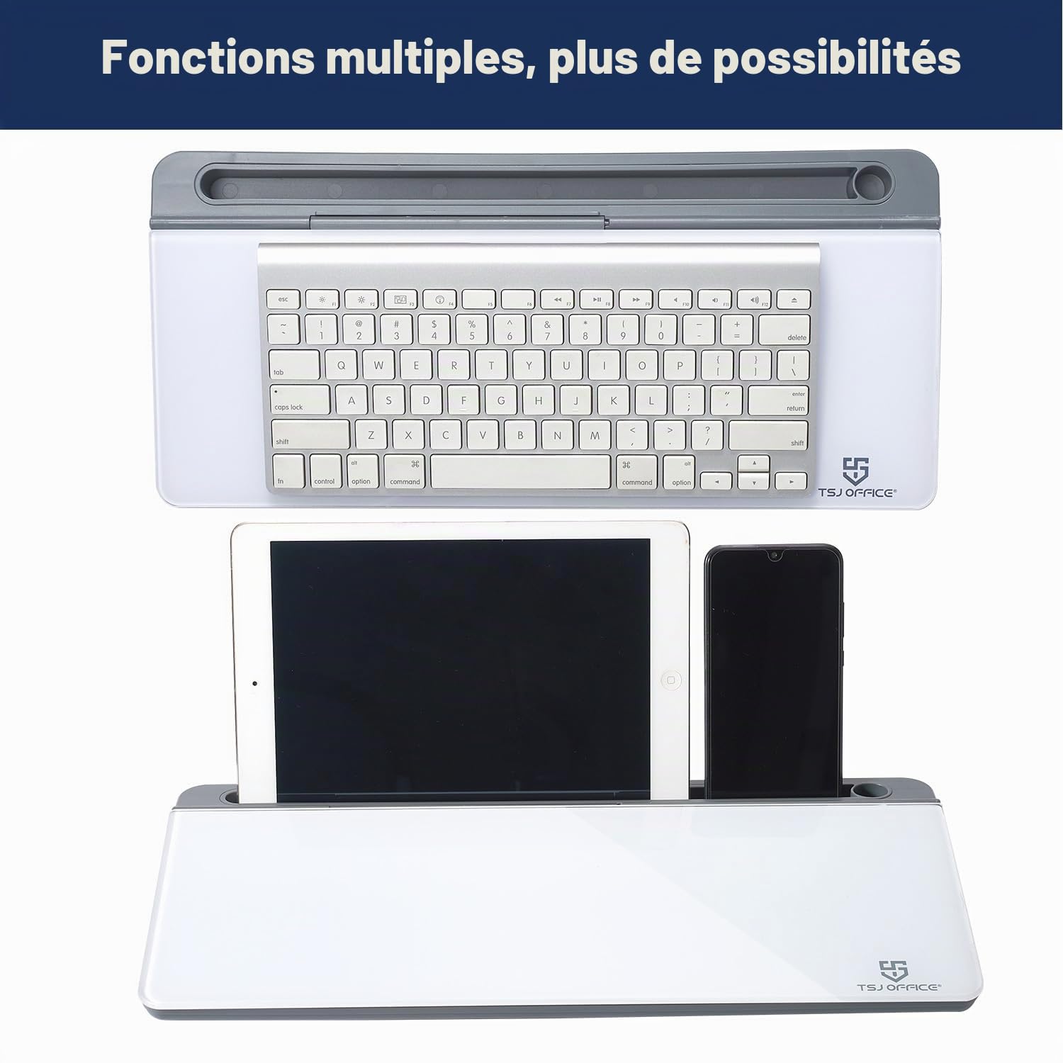 Petit tableau blanc de bureau en verre effaçable à sec – Support de clavier d'ordinateur avec tiroir, organiseurs de bureau avec accessoires pour bureau, maison, fournitures scolaires