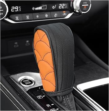 BESULEN Car Gear Shift Knob Cover, Leather Anti-Slip Breathable Automatic Gear Shifter Stick Protector, Auto Stick Shifting Handle Decoration Accessories, Universal for Truck SUV Sedan Orange