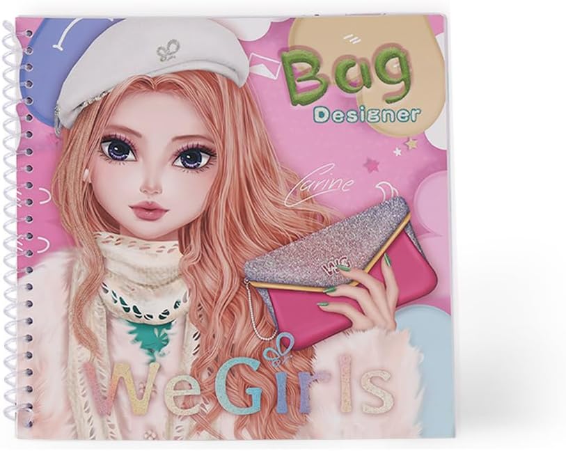 wegirls DIY Fashion Design Coloring Book for Girls Ages 3-12, Creative Bag Designer Sketchbook with Stencils, Puffy Stickers and Premium Coated Paper, Aesthetic Art Kit for Little Designers