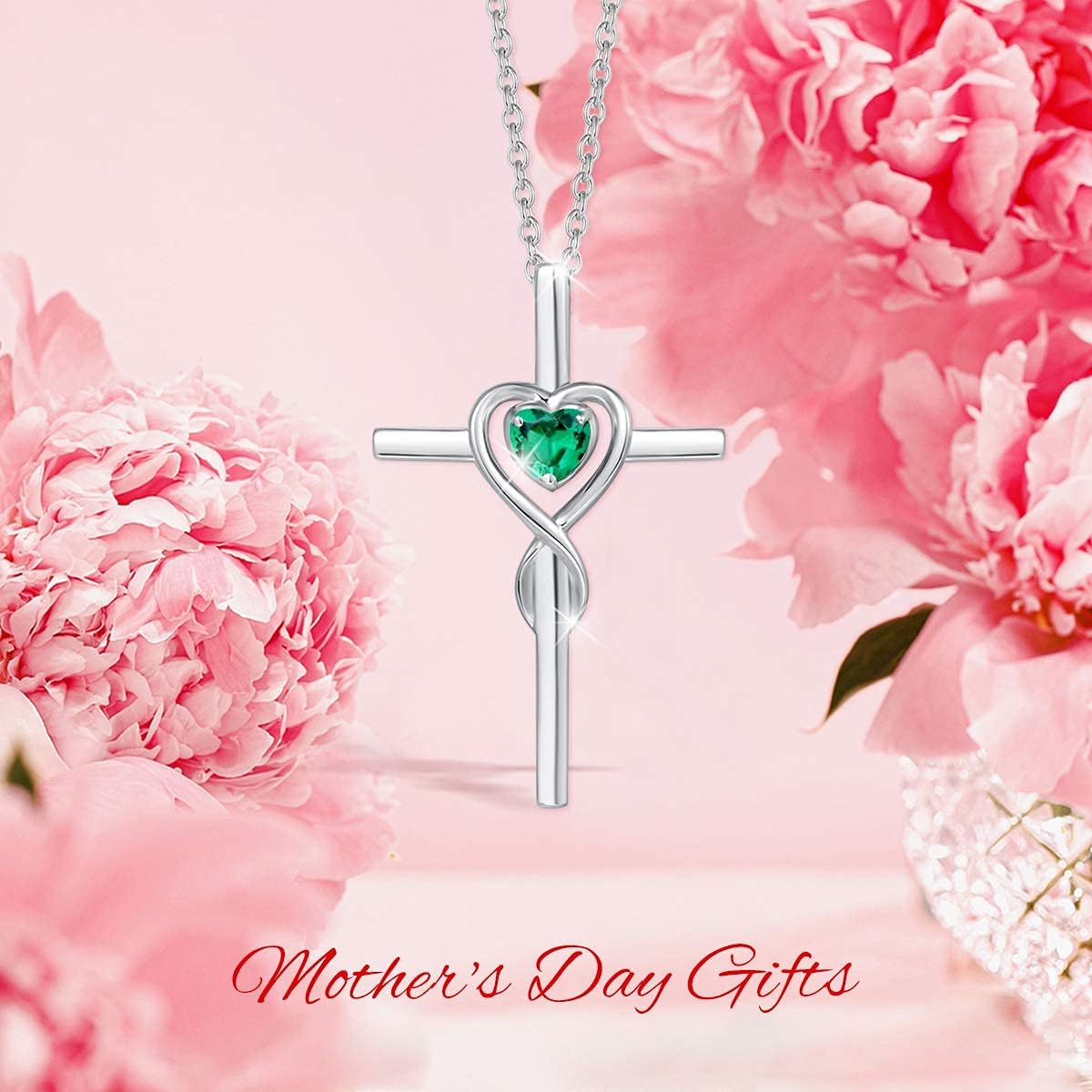 FANCIME Birthstone Cross Necklace for Women Birthstone Necklace Heart Infinity Cross Pendant Necklace Fine Jewelry Christmas Birthday Holiday Gifts for Her, 16"+2" Inches - Image 8