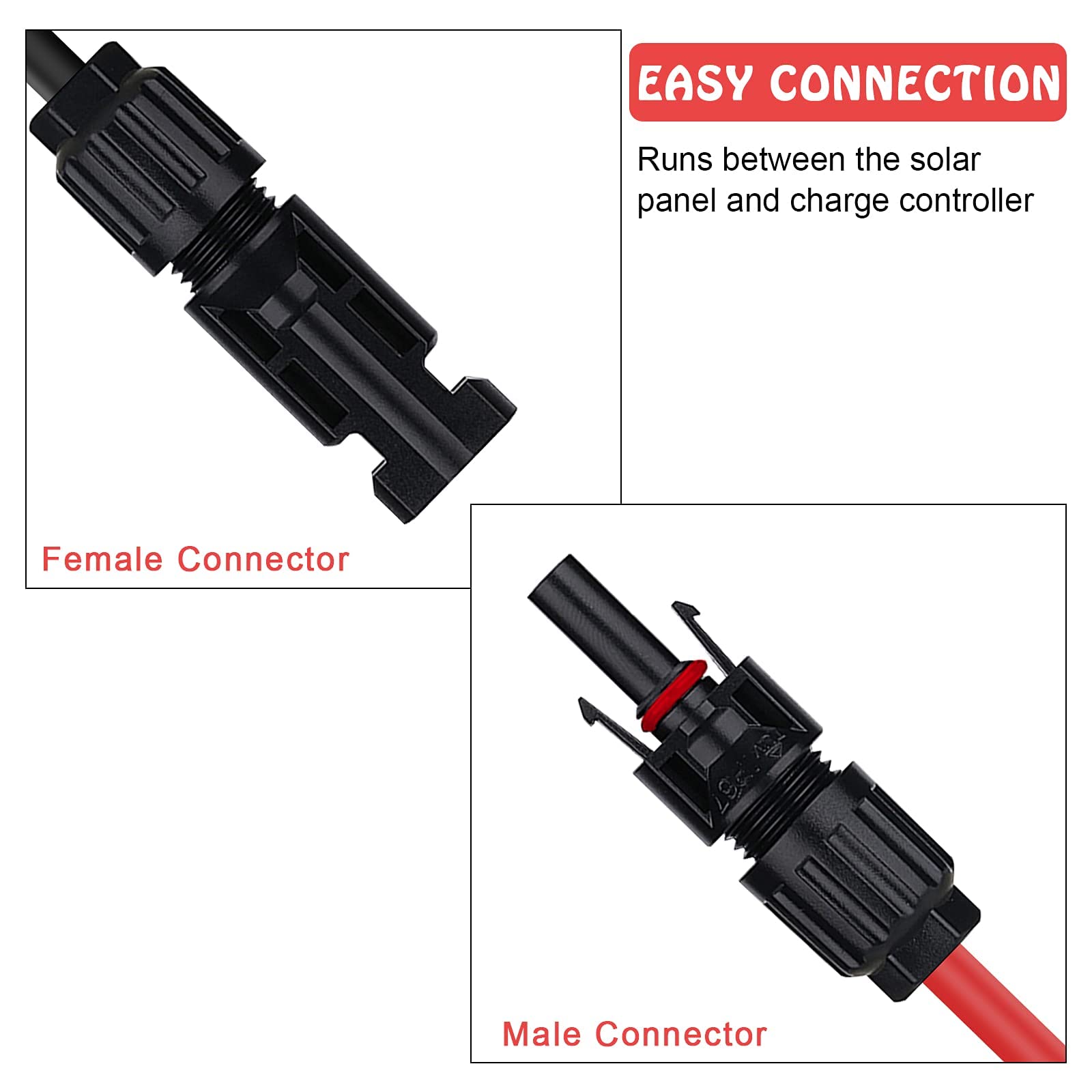 Ansxiy 10Feet Solar Panel Extensions Cable, 10AWG with Male and Female Weatherproof Connectors, Solar Cable Wire Adapter Kit Tool (10FT Red + 10FT Black)