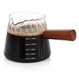 Espresso Cups 6 OZ, V-Shaped Spouts Cups, Espresso Shot Glasses with Wood Handle, Ribbed Milk Measuring Cup
