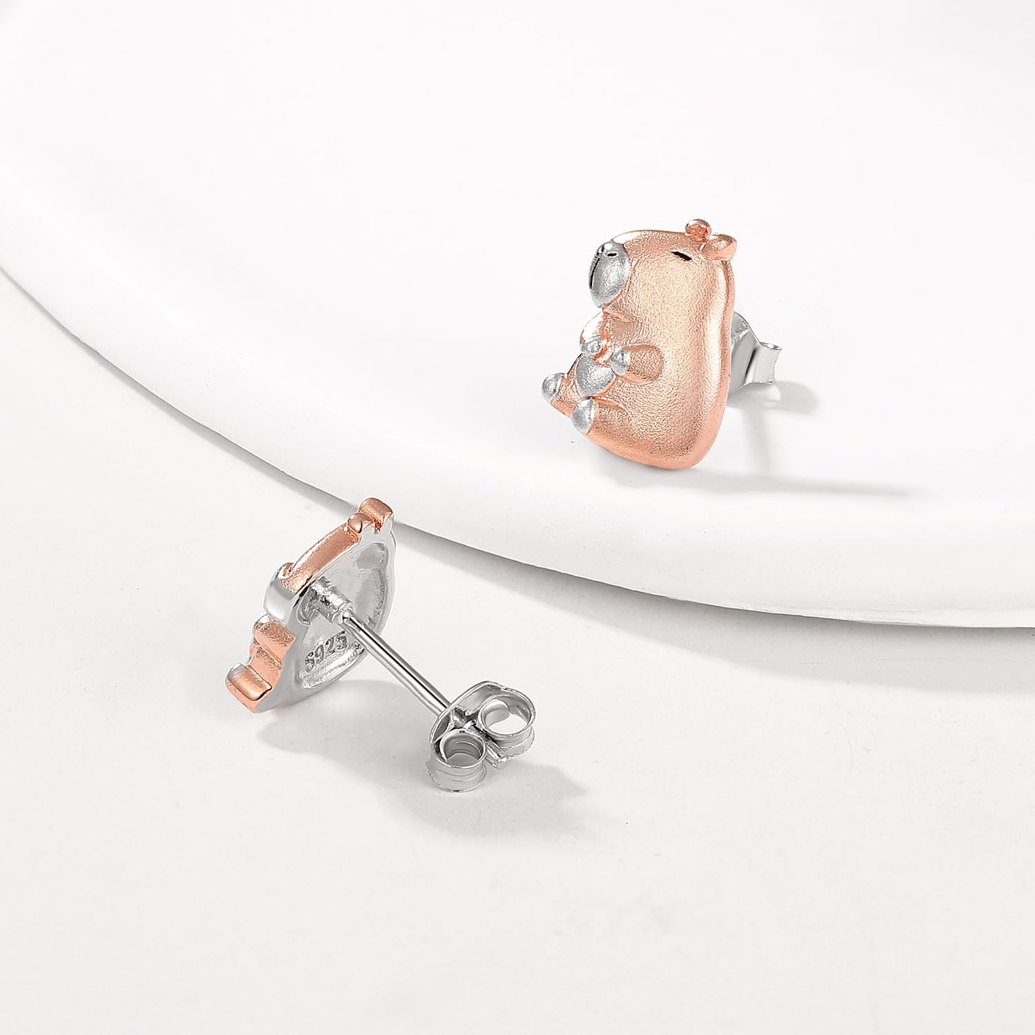 Capybara Earrings 925 Sterling Silver Cute Animal Stud Earrings Capybara Jewelry Gift - Image 2