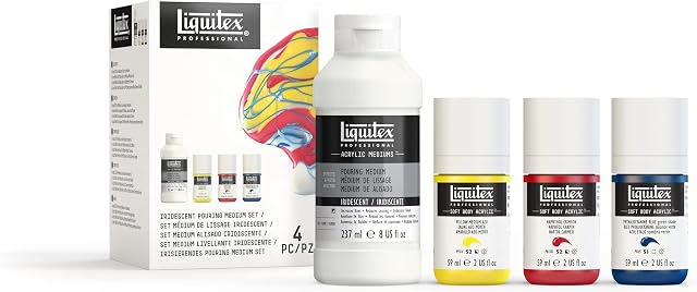 LIQUITEX 3699437 Soft Body Technik Set - Creamy, Highly Pigmented Acrylic Paints with High Colour Brilliance, Dry Semi-Matte, Set of 3 Acrylic Paints and 1 Glossy Casting Medium