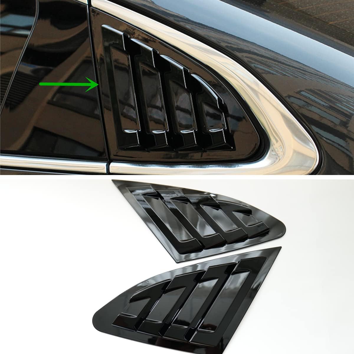 New 2pcs Racing Rear Quarter Window Louvers for Chevy Malibu 2016-2024 (Glossy Black)