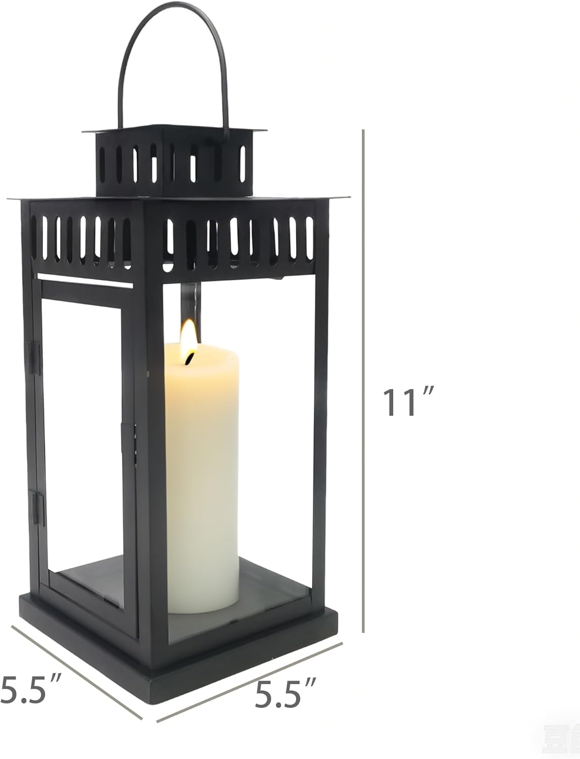 FixtureDisplays® 5.5X5.5X11" Black Lantern Tempered Glass Panel Decorative Candle Lantern Indoor Hanging for Garage, Outside, Indoor, Garden, Yard, Home Decor(Not Included LED Candle) 22029-1D