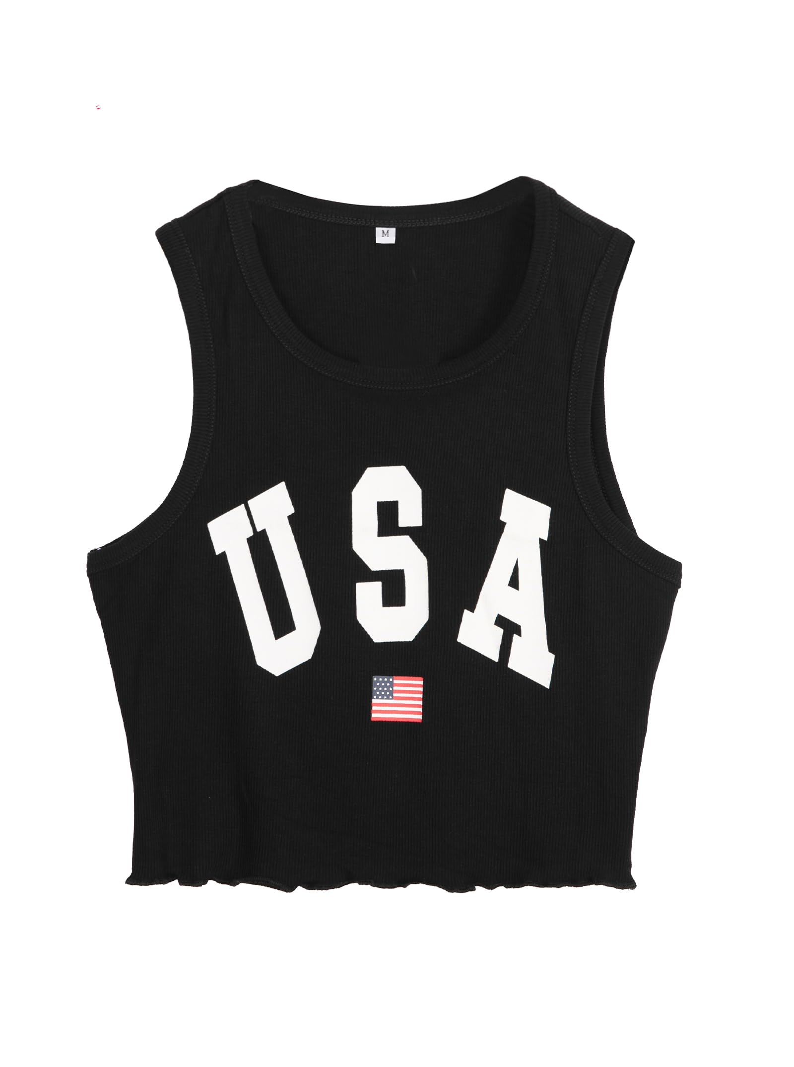 HilinkerWomen's Summer Tank Tops Sleeveless Letter Graphic Printed Ribbed Knit Basic Crop Cami Tops Shirt