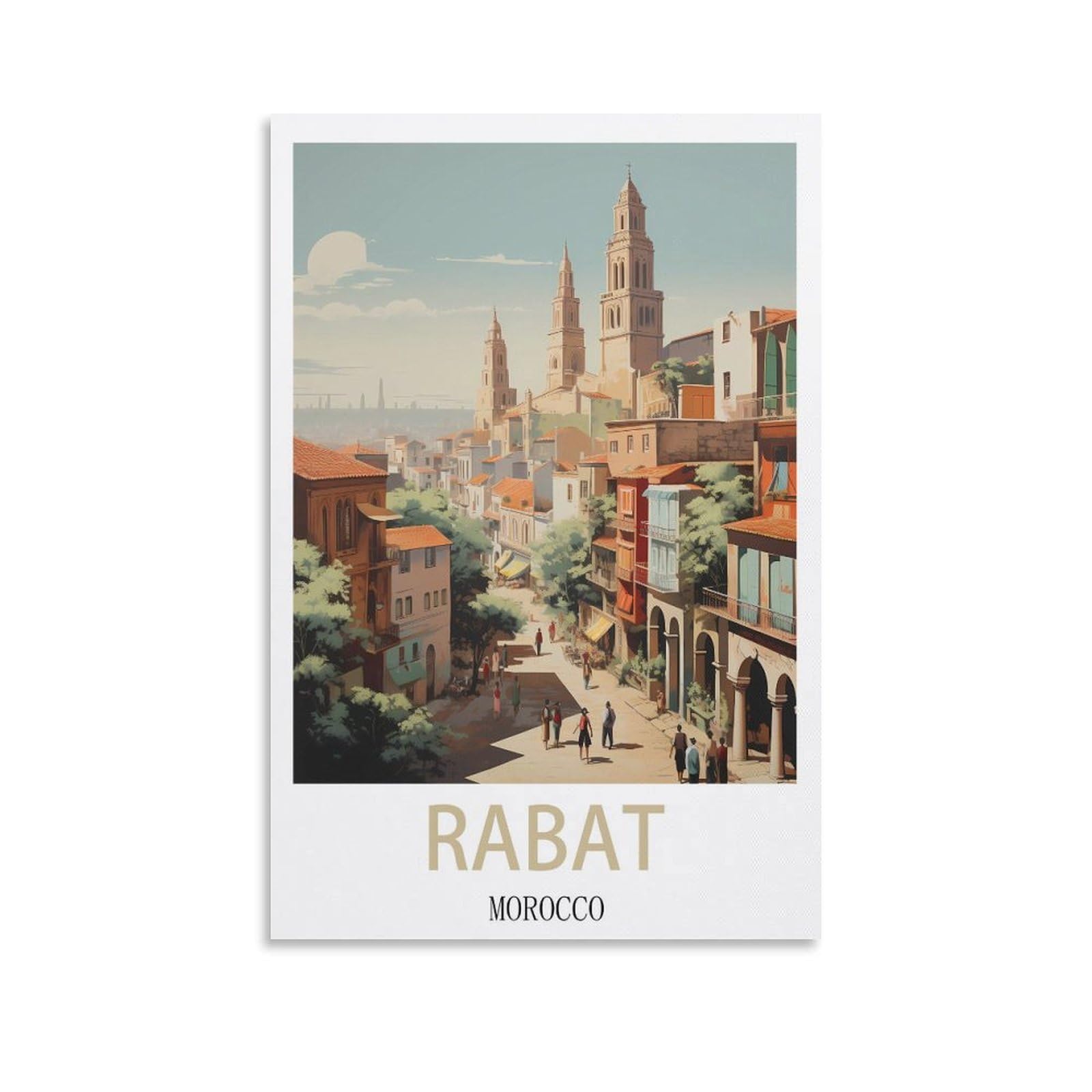 Cyyhgee Unframe-Style Rabat Morocco Vintage Travel Poster 08X12inch(20X30cm) Canvas Poster Wall Art Living Room Home Decor