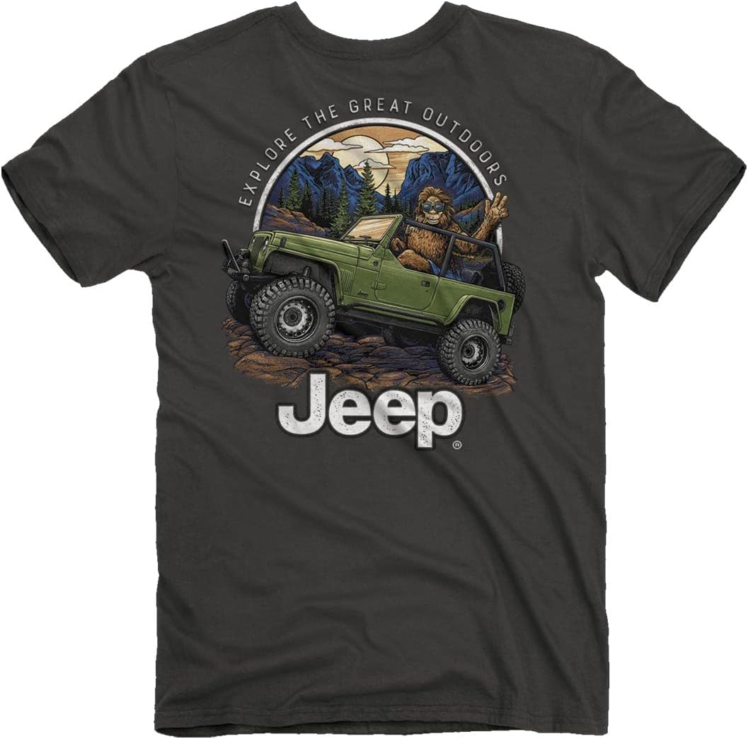JeepSasquatch Men's Short Sleeve T-Shirt, Gray | Sasquatch, Wrangler Unlimited LJ Design | 100% Ringspun Cotton, Smoke