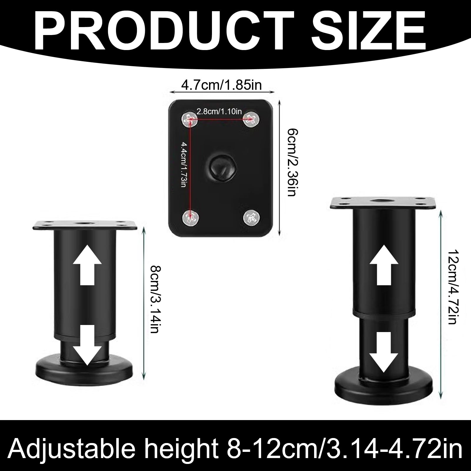 Adjustable Furniture Feet, Pack of 4 Stainless Steel Furniture Feet, Height Adjustable 80 mm, 120 mm, Base Feet, Table Legs - Image 2