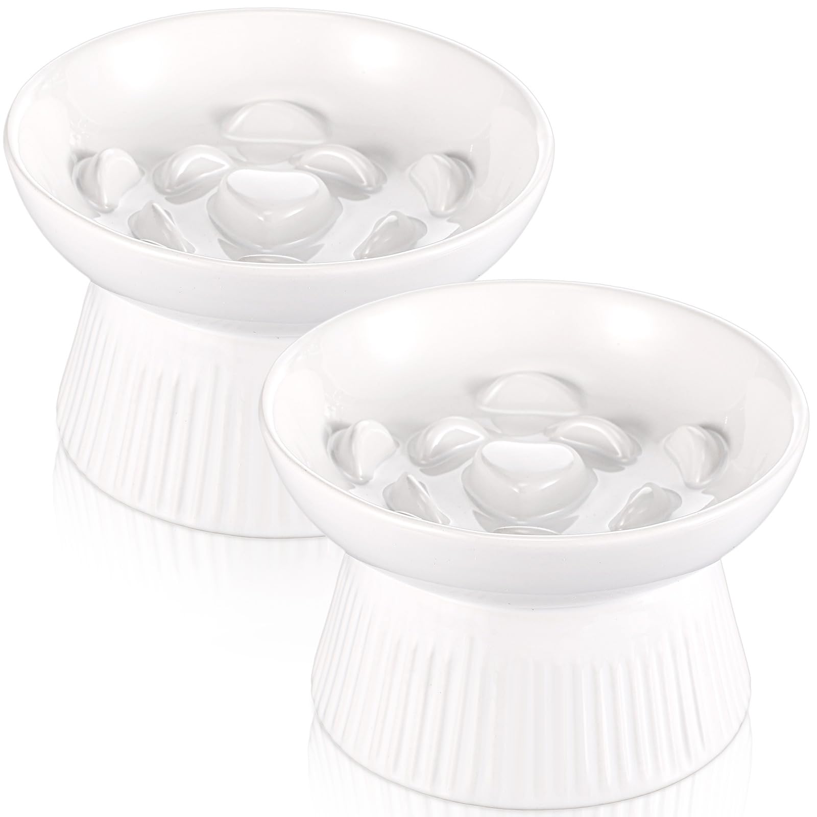 Layhit Lot de 2 gamelles surélevées en céramique pour chat - Anti-vomissements - Pour nourriture sèche et humide - Blanc