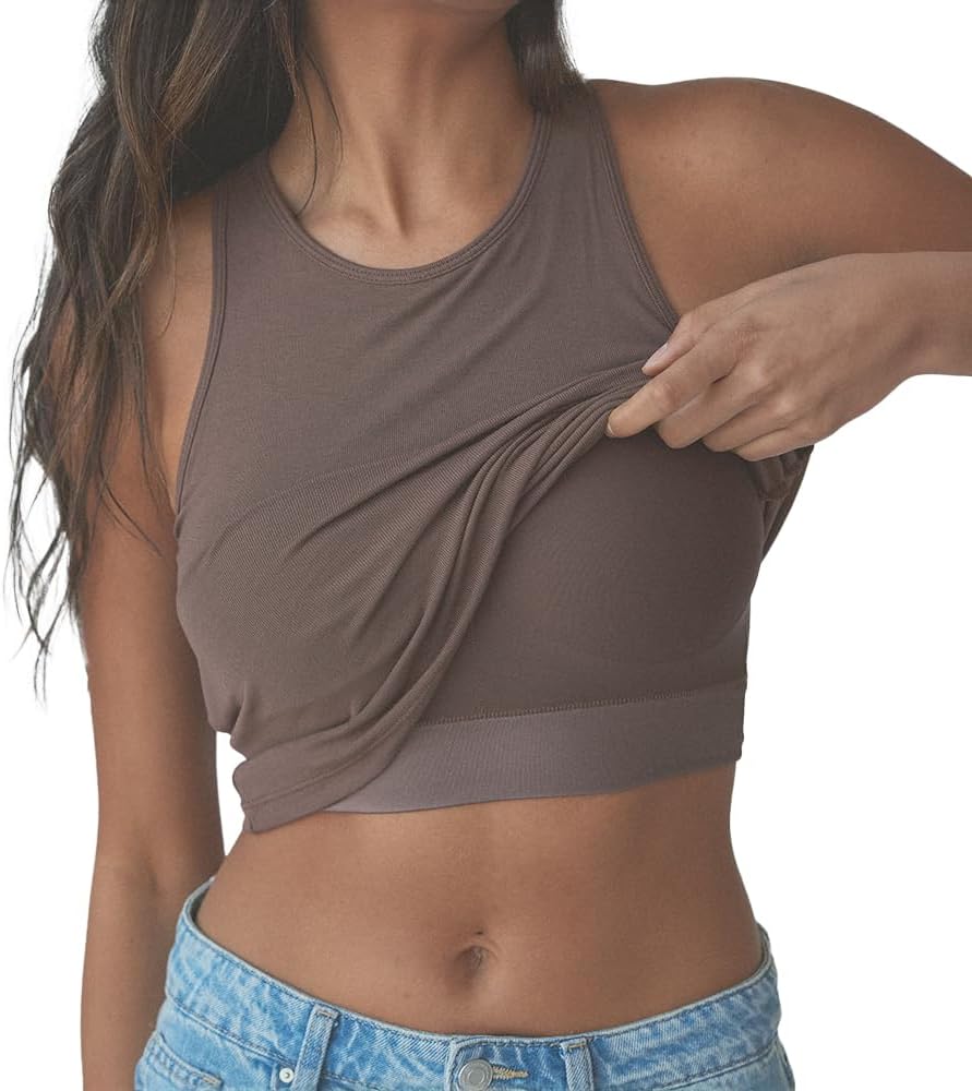 Klassy Network Loose High Neck Brami Tank-Top for Women - Built-in Bra Racerback Full Length Tank with Straps - Image 6