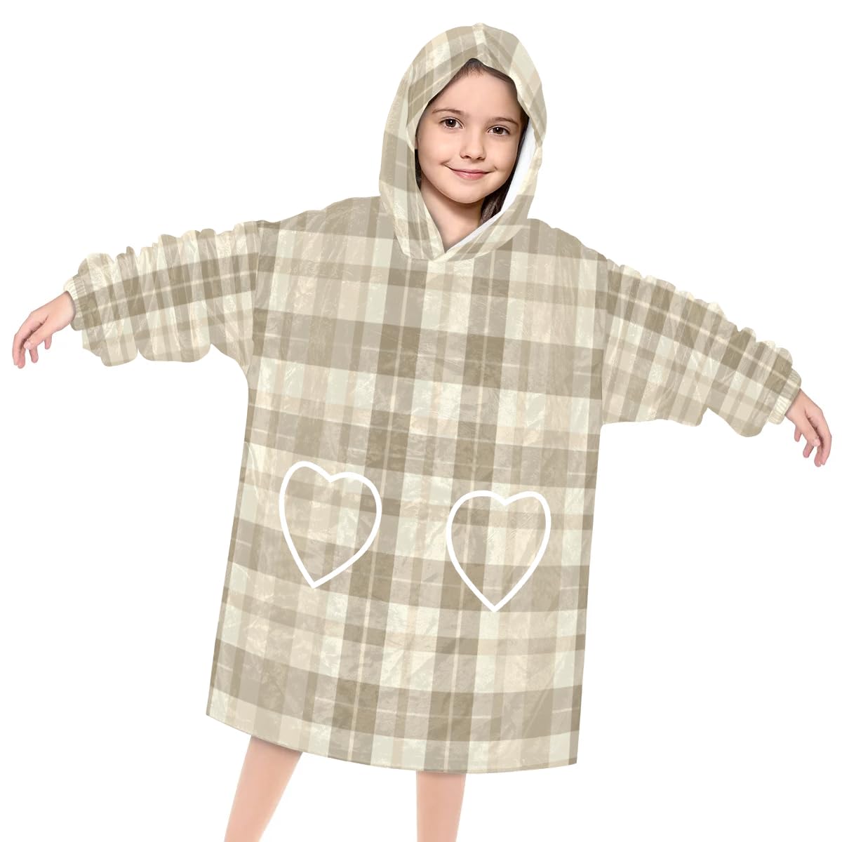Wearable Blanket Hoodie for Kids, Scottish Plaid Fleece Sweatshirt Blanket Oversized Blanket Sweatshirt with Pocket Flannel Warm Hooded Blanket 6-10 Year Old Girl Boy Gift, One Size