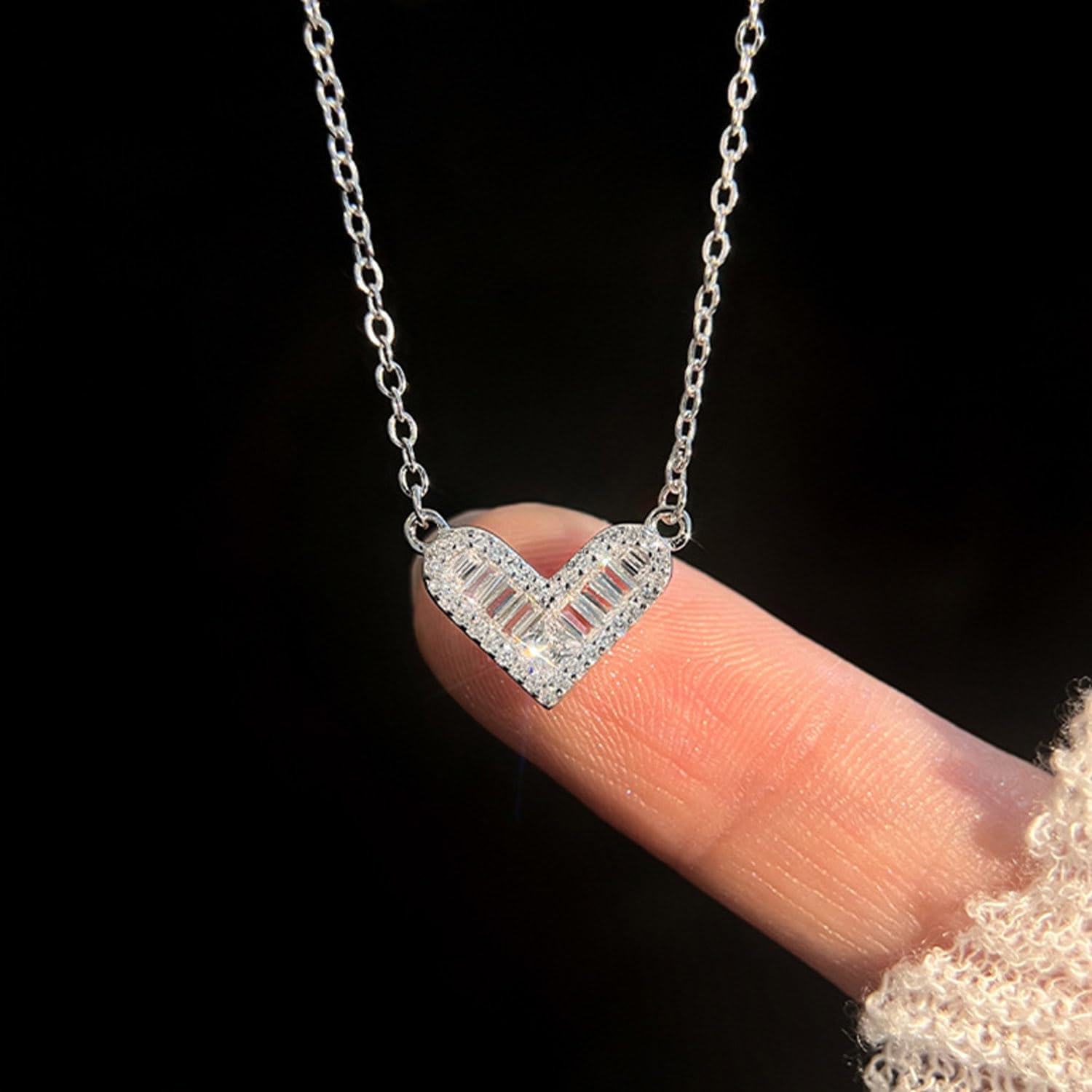 Dainty Heart Necklace for Women Tiny Cute Pave Crystal CZ Love Pendant Choker Necklaces Silver Small Heart Minimalist Chain Necklace Hypoallergenic Wedding Jewelry Gifts - Image 3