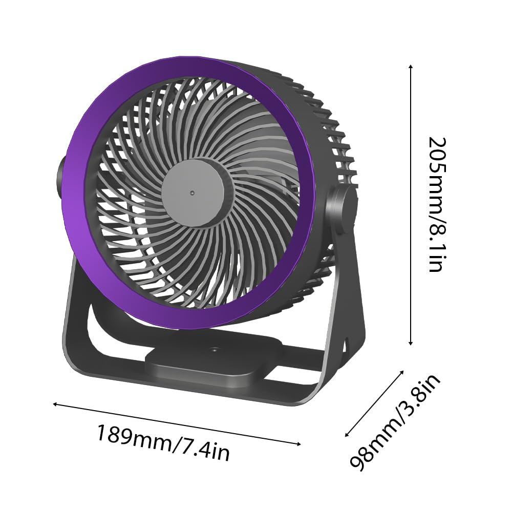 Ventilatore da tavolo elettrico senza fili portatile silenzioso con circolazione d'aria a 3 velocità per casa, ufficio, camera da letto, dormitorio, viaggi, campeggio, raffreddamento a soffitto a