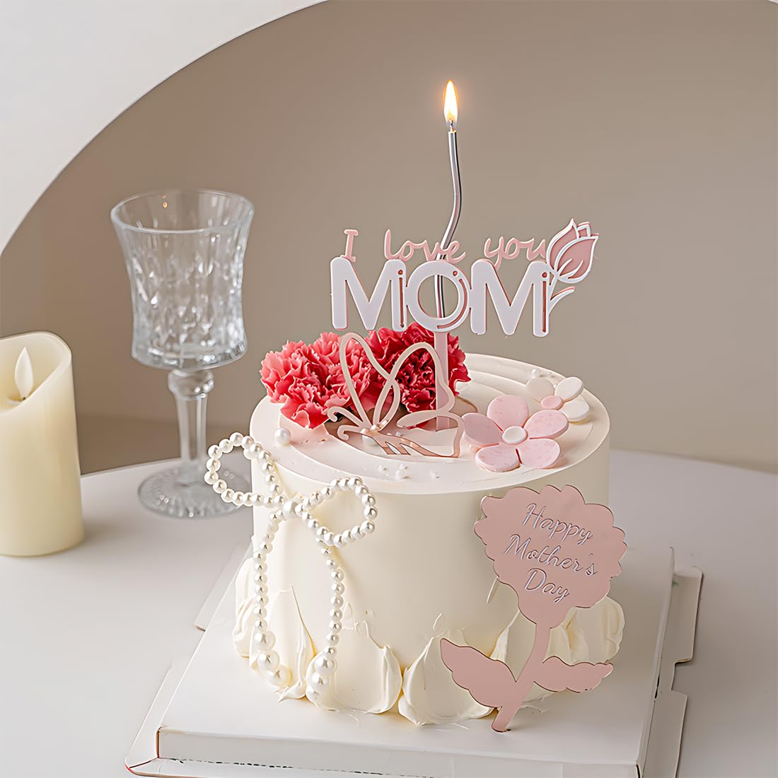 10 Decorazioni Per Torte A Fiocco Con Perle Bianche - 10x11,5 Cm - Matrimonio, Compleanno - 4