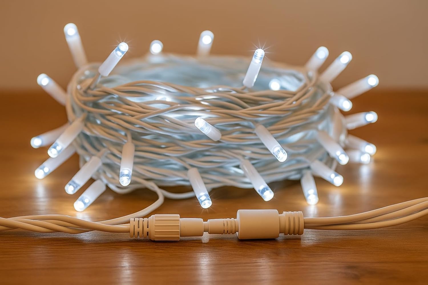 Elektronova Catena Luminosa 300 LED, 30Mt, Luce Bianca, Cavo Bianco, IP65, Prolungabile, Effetto Flash, ghirlanda nataliza, negozi, balcone natale