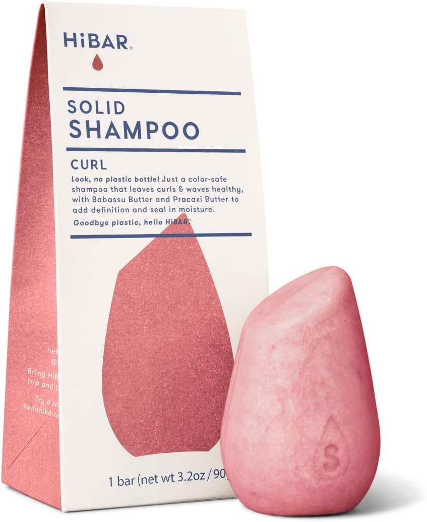 HIBAR - Curl Shampoo Bar - For Curly Hair - Define, Cleanse & Nourish - With Babassu & Pracaxi Butter & Curl Complex - Plastic-Free - Soap, Paraben & Sulfate-Free - Color Safe & Vegan - 1 Solid Bar
