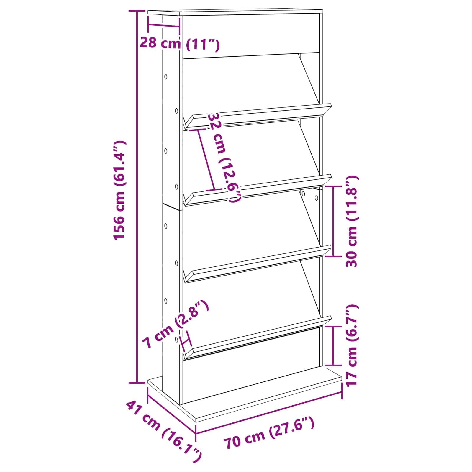 Mangloder - Portariviste grigio Sonoma in legno, 70 x 41 x 156 cm, con 4 ripiani autoportanti, spazio per soggiorno, home theater, gaming e ufficio, facile da pulire