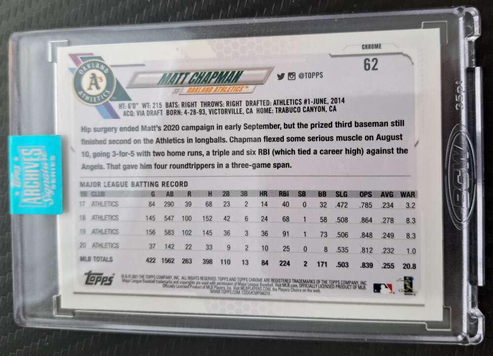 Amazon.com: MATT CHAPMAN 1/1 2024 Topps Archives Signature Series