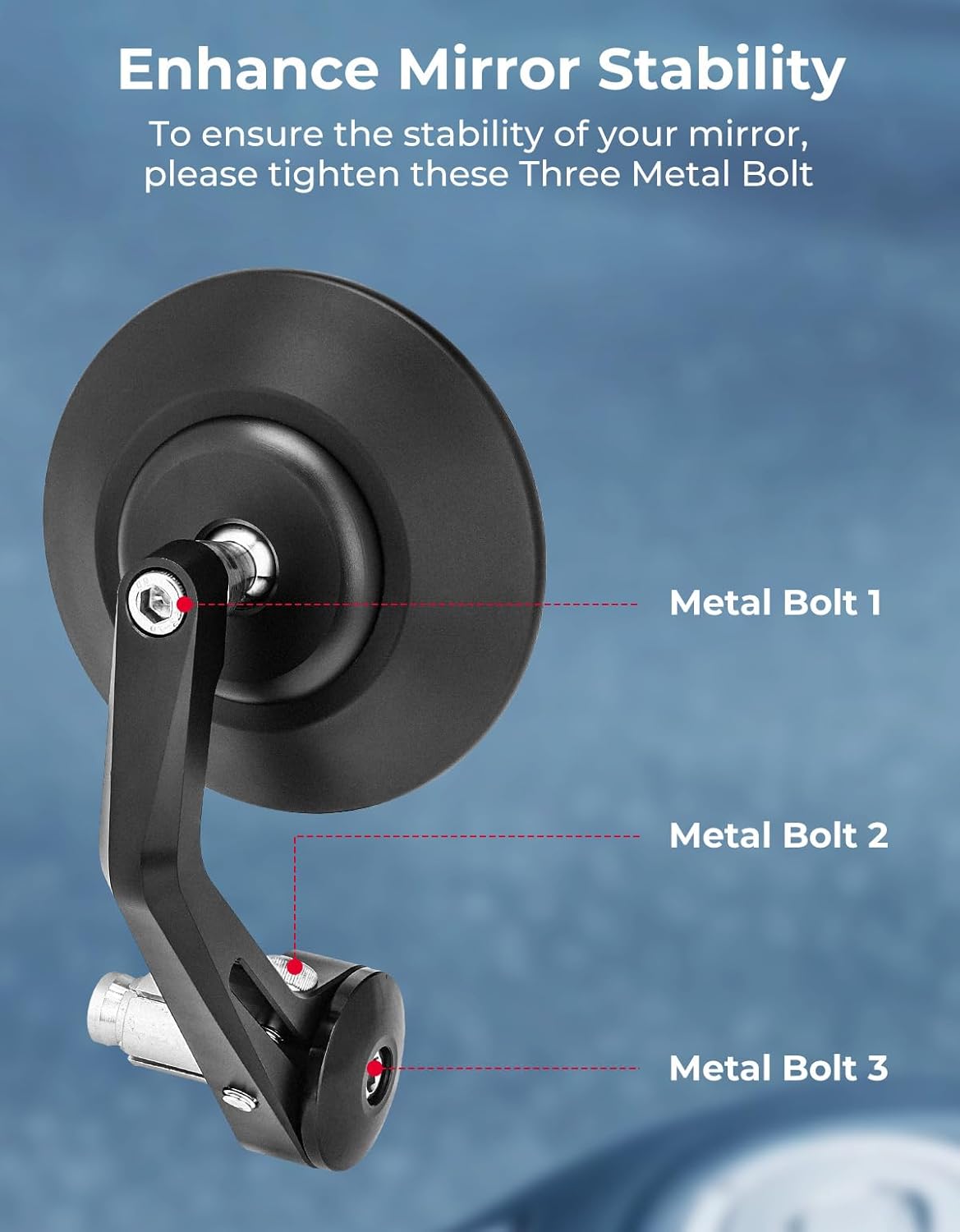 KEMIMOTO Motorcycle Bar End Mirrors, CNC Aluminum 7/8" Handlebar Rearview Mirrors with Blue Anti-Glare Lens, Universal Fit for Motorcycles, E-bikes, Scooters, ATVs - Round Design for Clear & Wide View