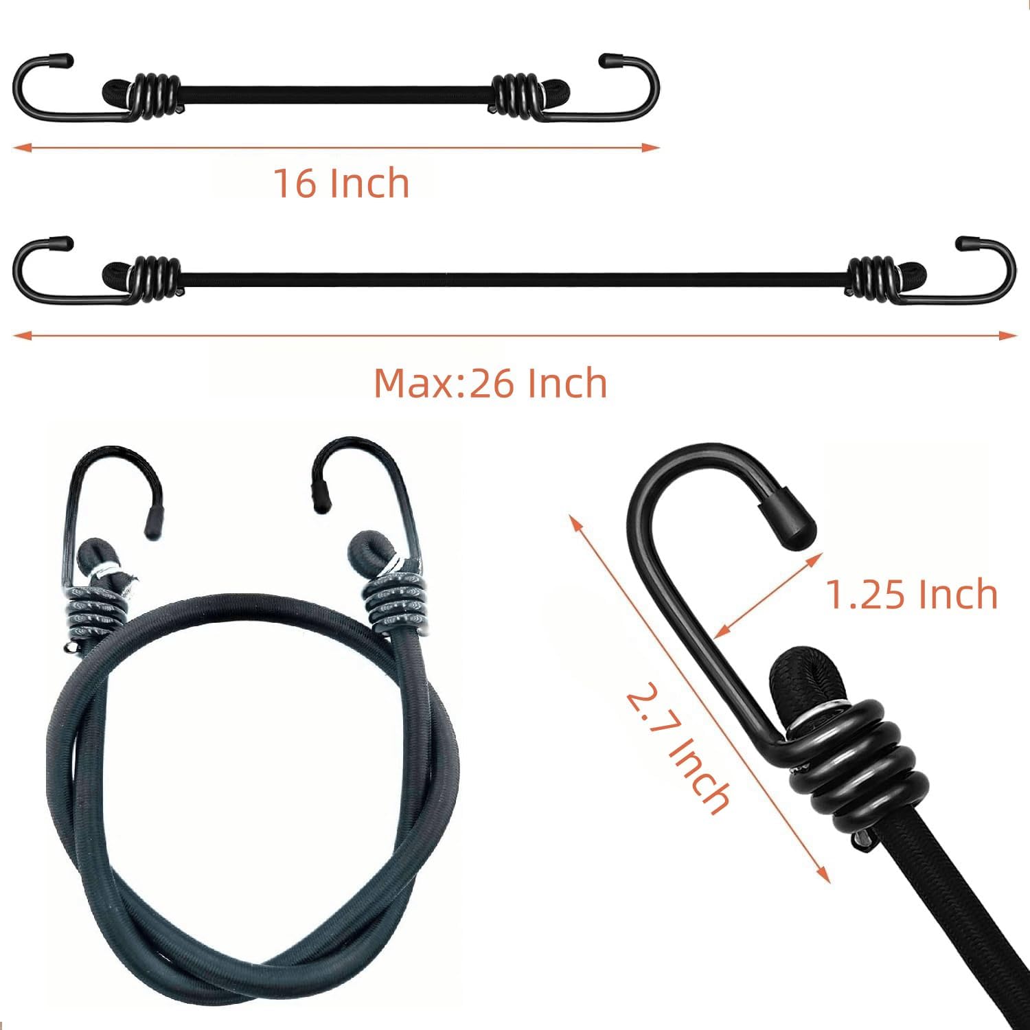 Bungee Cords Heavy Duty Outdoor by Garloy,4 Pcs 16Inch Mini Bungee Cords with Hooks,Durable Rubber Canopy Ties Ideal for Tarps Tents Wire Racks and Other Camping Accessories